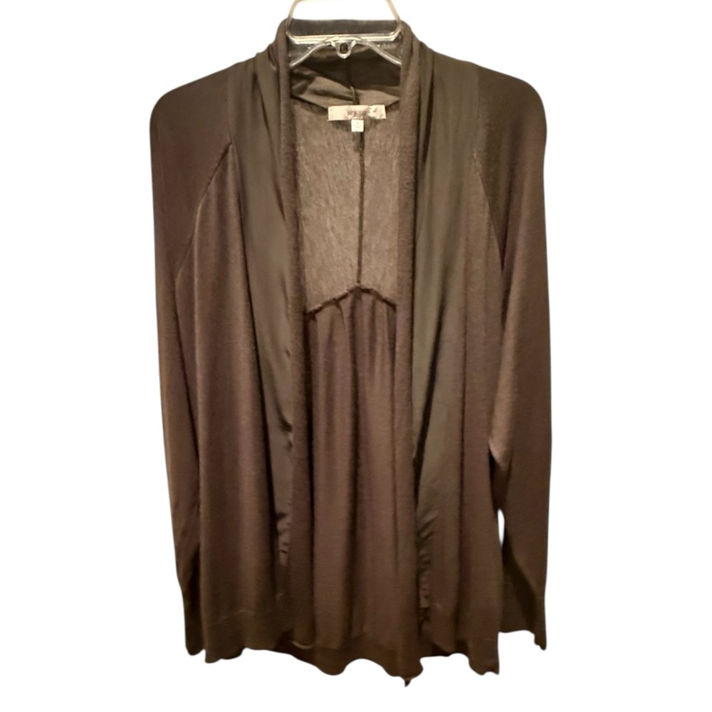 Sejour Brown Open Front Cardigan Sweater w/ Silk Panel Size 1X